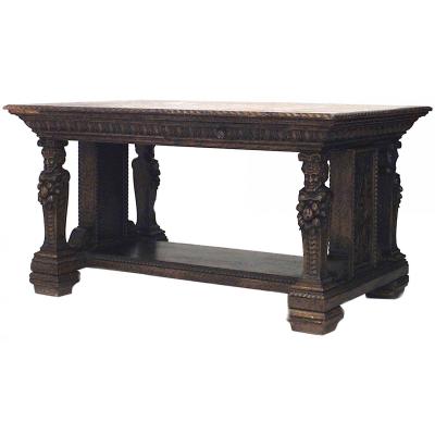 Italian Renaissance Style Oak Library Table Desk