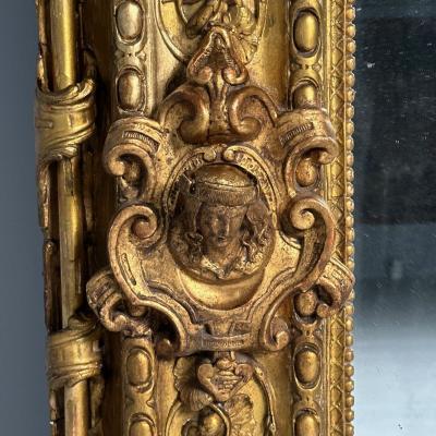 Italian Renaissance Style Over the Mantle Wall Mirror Oil Gilded Monumental