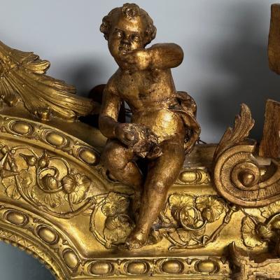 Italian Renaissance Style Over the Mantle Wall Mirror Oil Gilded Monumental
