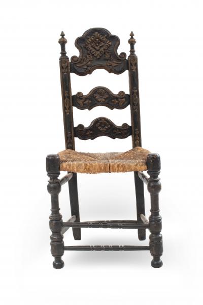 Italian Renaissance Style Painted and Carved Ladder Back Side Chairs