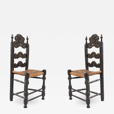 Italian Renaissance Style Painted and Carved Ladder Back Side Chairs