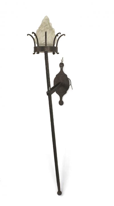 Italian Renaissance Style Wrought Iron and Glass Torch Wall Sconces