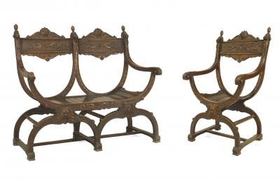 Italian Renaissance Walnut Savonarola Loveseat