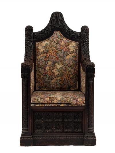 Italian Renaissance Walnut Tapestry Throne Chair