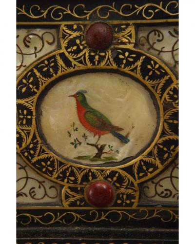 Italian Renaissance style ebonized stone mother of pearl inset box