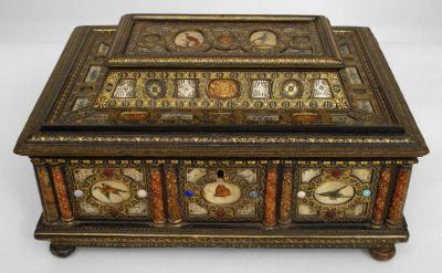 Italian Renaissance style ebonized stone mother of pearl inset box