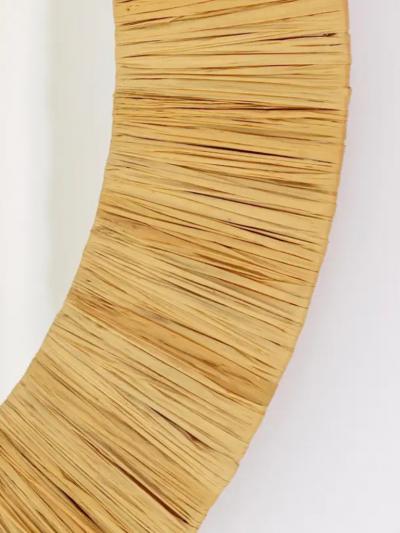 Italian Riviera Raffia Midcentury Round Wall Mirror with Bast Frame 1950s