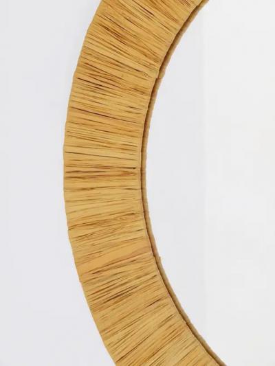 Italian Riviera Raffia Midcentury Round Wall Mirror with Bast Frame 1950s