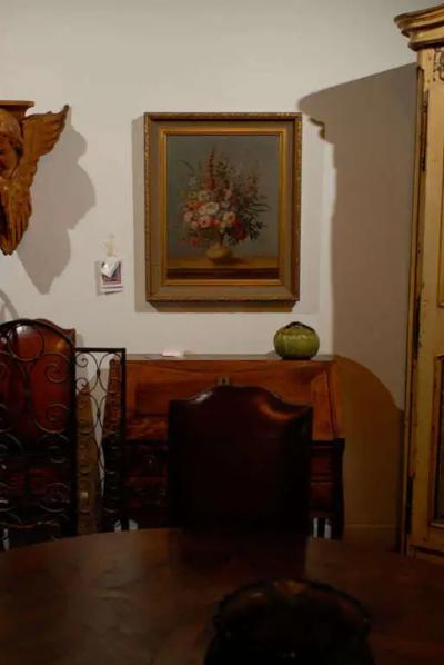 Italian Rococo 1770s Framed Still Life Painting Depicting a Bouquet of Flowers