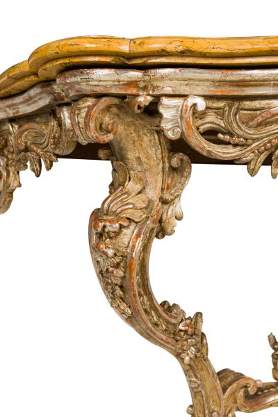 Italian Rococo 18th Century Silver Gilt and Marble Top Console