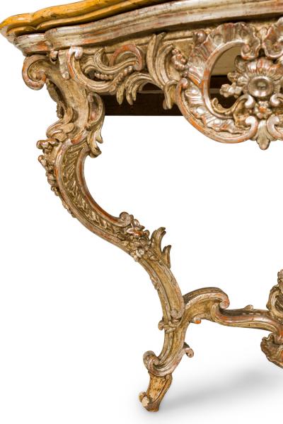 Italian Rococo 18th Century Silver Gilt and Marble Top Console