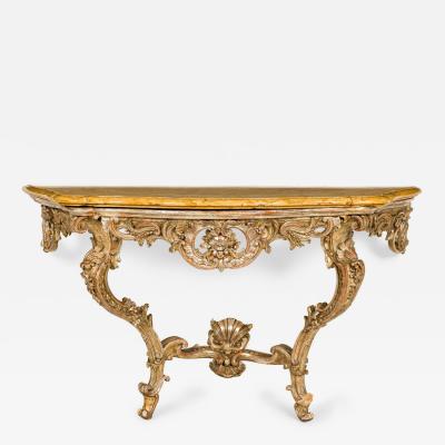 Italian Rococo 18th Century Silver Gilt and Marble Top Console
