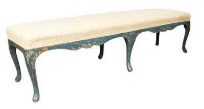 Italian Rococo Blue Painted Bench