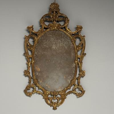 Italian Rococo Giltwood Wall or Console Mirror Distressed