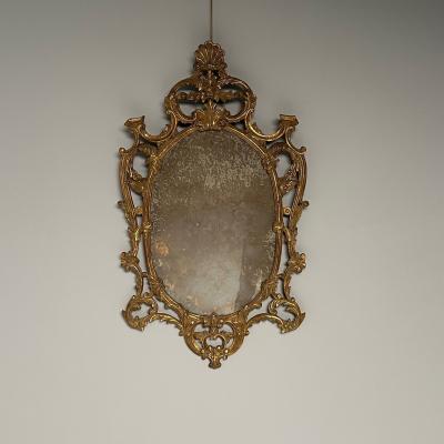 Italian Rococo Giltwood Wall or Console Mirror Distressed