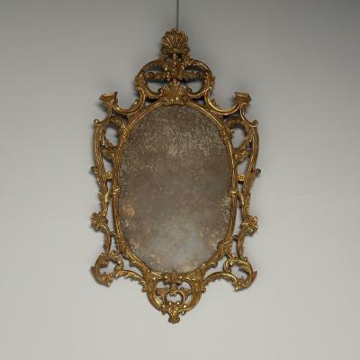 Italian Rococo Giltwood Wall or Console Mirror Distressed