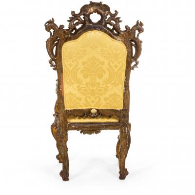 Italian Rococo Gold Damask Throne Chair
