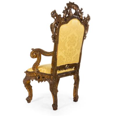 Italian Rococo Gold Damask Throne Chair