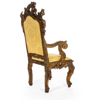 Italian Rococo Gold Damask Throne Chair