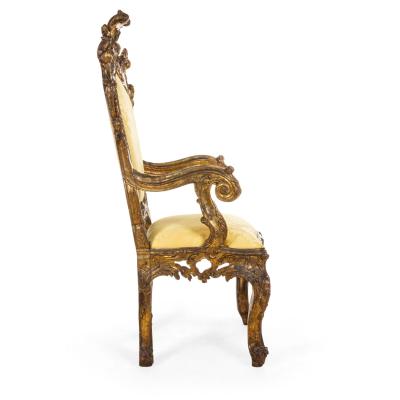 Italian Rococo Gold Damask Throne Chair