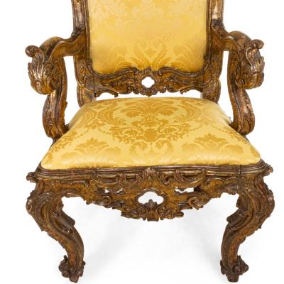 Italian Rococo Gold Damask Throne Chair
