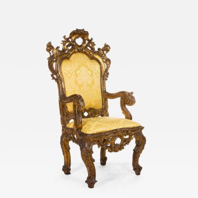 Italian Rococo Gold Damask Throne Chair