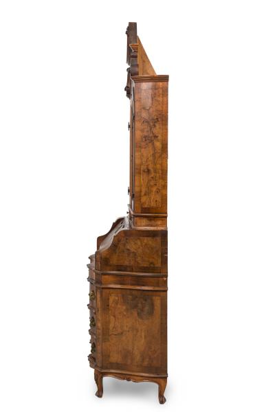 Italian Rococo Oyster Burl Secretary Cabinet Desk