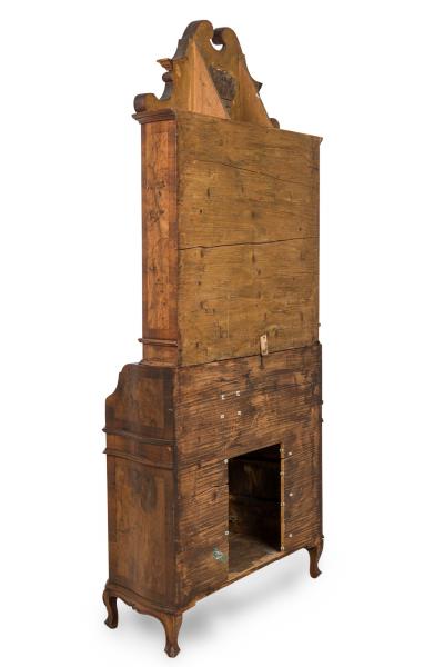 Italian Rococo Oyster Burl Secretary Cabinet Desk