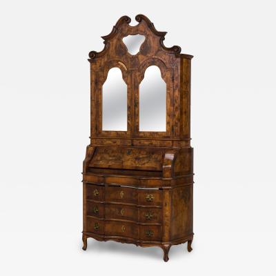Italian Rococo Oyster Burl Secretary Cabinet Desk