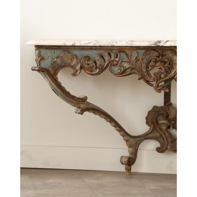 Italian Rococo Painted Marble Console
