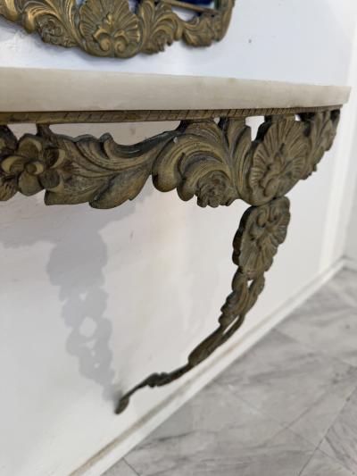 Italian Rococo Revival Mirror and Console Set with Marble Top 1950s