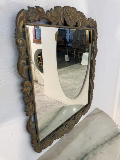 Italian Rococo Revival Mirror and Console Set with Marble Top 1950s