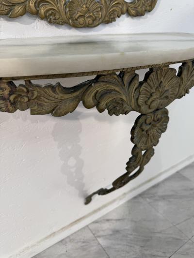 Italian Rococo Revival Mirror and Console Set with Marble Top 1950s