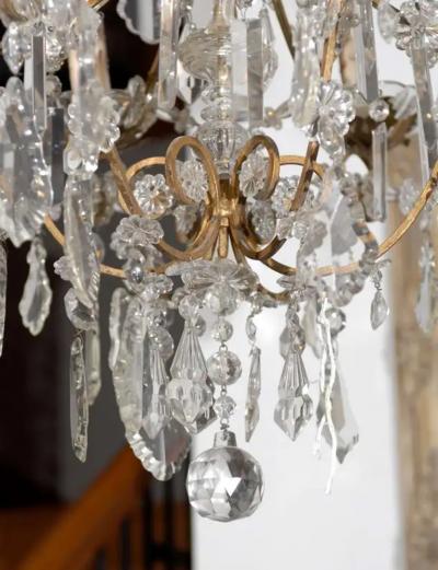 Italian Rococo Style 1890s Six Light Crystal Chandelier with Gilt Metal Armature
