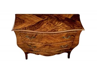 Italian Rococo Style Bomb form Olivewood Veneer 3 Drawer Chest
