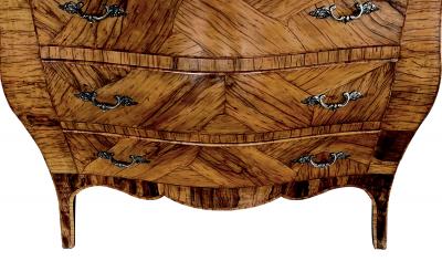 Italian Rococo Style Bomb form Olivewood Veneer 3 Drawer Chest