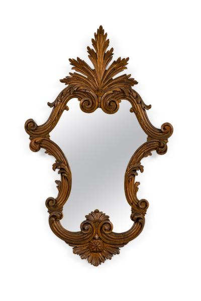 Italian Rococo Style Carved Cartouche Form Fruitwood Wall Mirrors