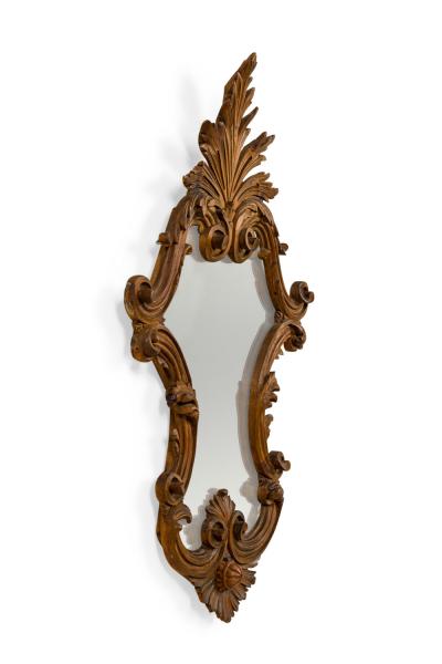 Italian Rococo Style Carved Cartouche Form Fruitwood Wall Mirrors