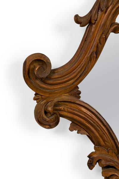 Italian Rococo Style Carved Cartouche Form Fruitwood Wall Mirrors