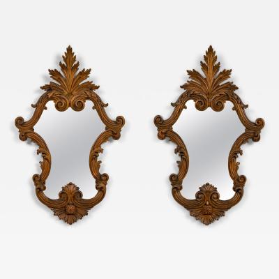 Italian Rococo Style Carved Cartouche Form Fruitwood Wall Mirrors