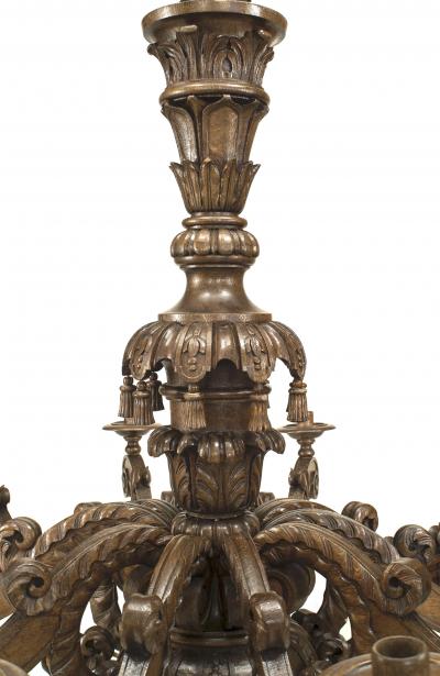 Italian Rococo Style Large Carved Oak Chandeliers