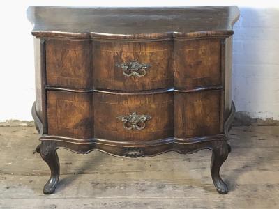 Italian Rococo Style Serpentine Front Walnut Two Drawer Commode