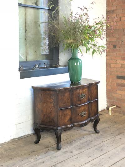 Italian Rococo Style Serpentine Front Walnut Two Drawer Commode