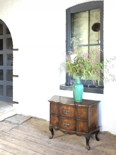 Italian Rococo Style Serpentine Front Walnut Two Drawer Commode