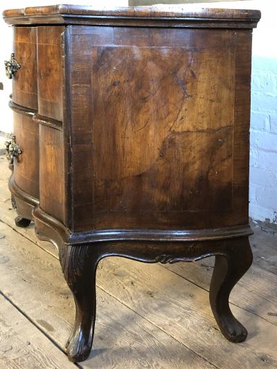 Italian Rococo Style Serpentine Front Walnut Two Drawer Commode
