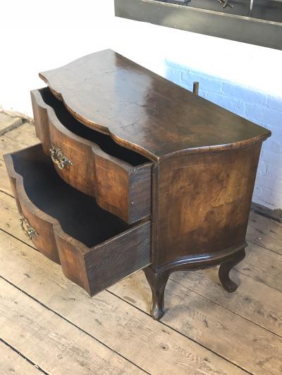 Italian Rococo Style Serpentine Front Walnut Two Drawer Commode
