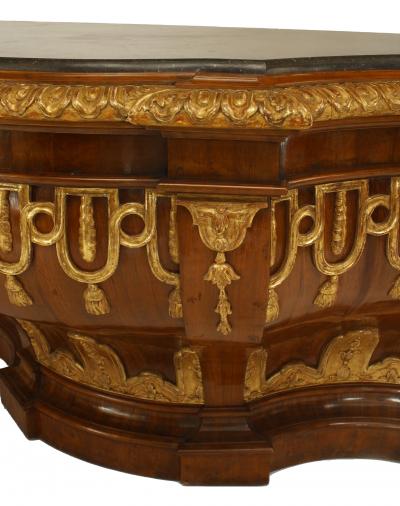 Italian Rococo Walnut Bombe Sideboard