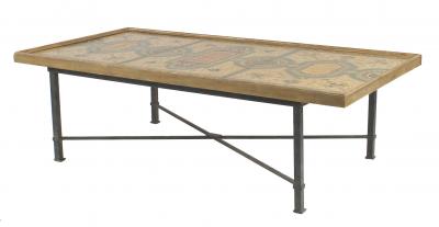 Italian Roman Pompeiian Style Marble Panel and Metal Coffee Table