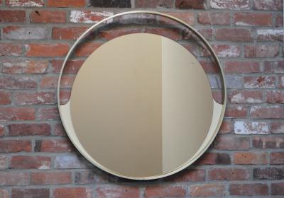 Italian Round Aluminum Architectural Wall Mirror with Bronzed Glass by Rimadesio