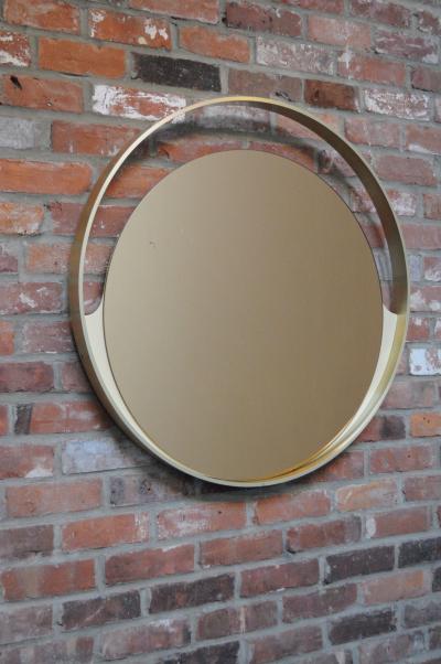 Italian Round Aluminum Architectural Wall Mirror with Bronzed Glass by Rimadesio